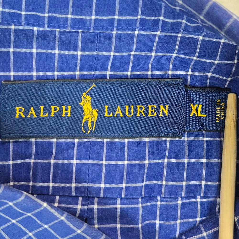 Ralph Lauren Button Down Shirt Mens XL Blue Windowpane Check Long Sleeve Cotton - Picture 7 of 14